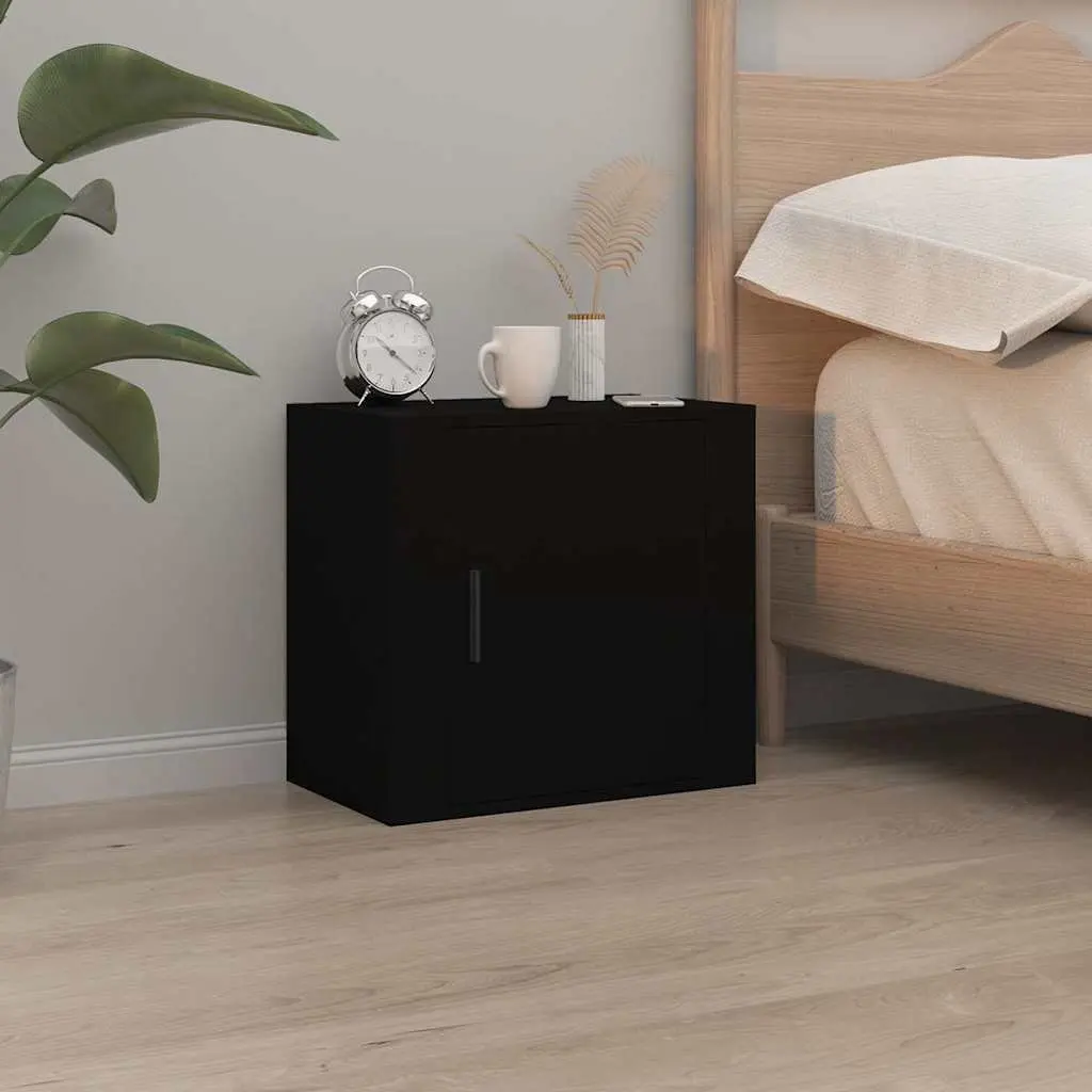 Black Floating Bedside Cabinets 2 Piece Wall-Mounted Storage Organizer Bedroom Engineered Wood 50x30x47cm