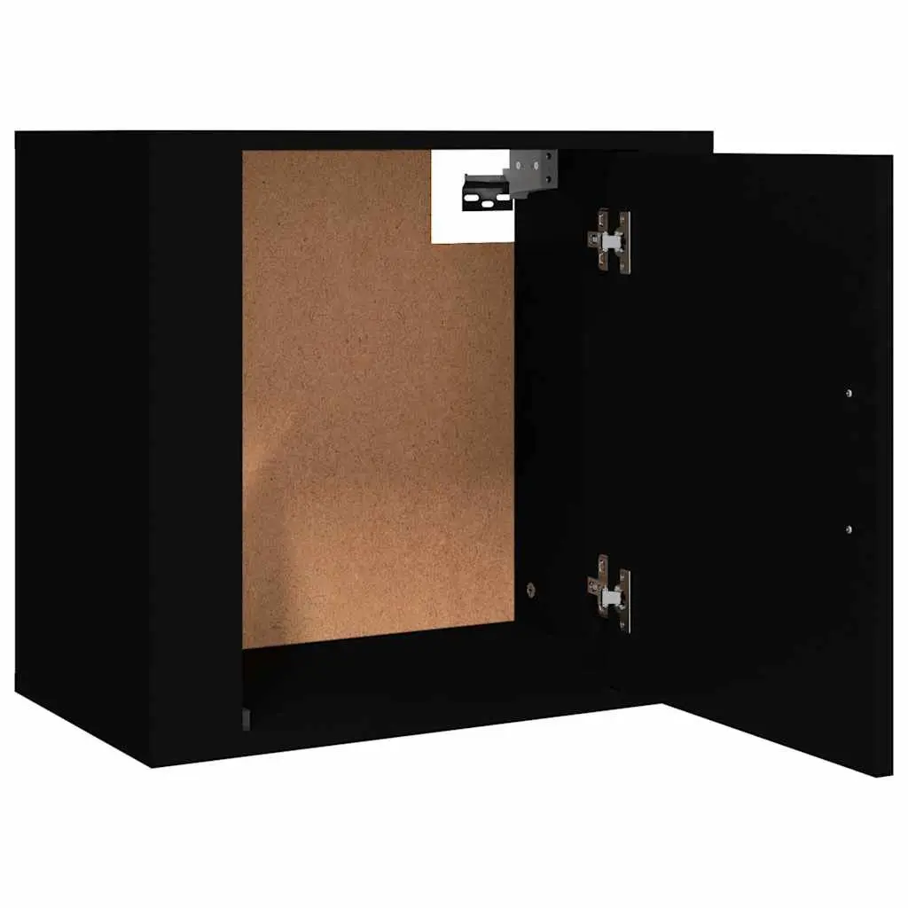 Black Floating Bedside Cabinets 2 Piece Wall-Mounted Storage Organizer Bedroom Engineered Wood 50x30x47cm