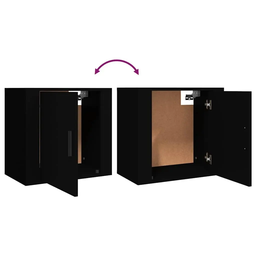 Black Floating Bedside Cabinets 2 Piece Wall-Mounted Storage Organizer Bedroom Engineered Wood 50x30x47cm