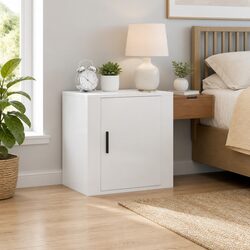 Wall-Mounted Bedside Cabinet White High Gloss Floating Storage Organiser