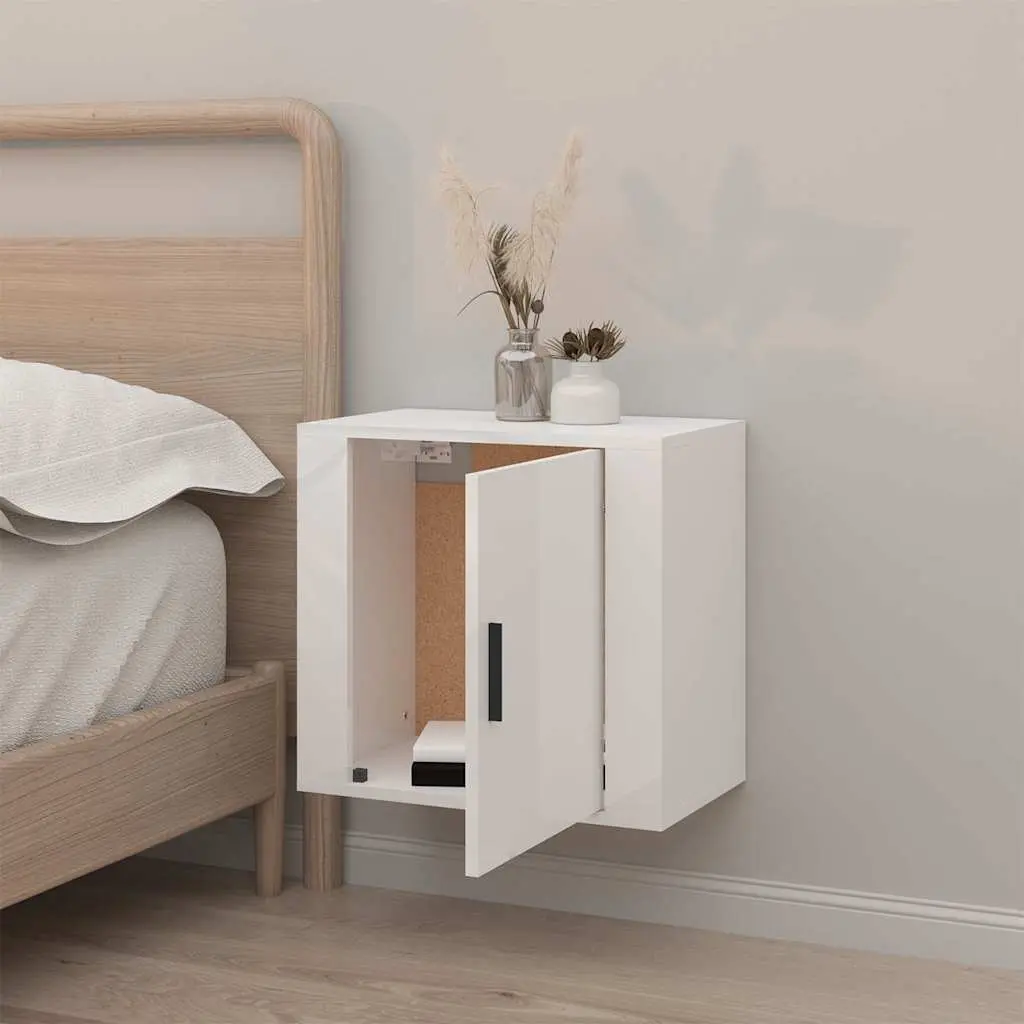 Floating Storage Organiser Bedside Cabinet Engineered Wood 50cm White High Gloss Wall Mounted