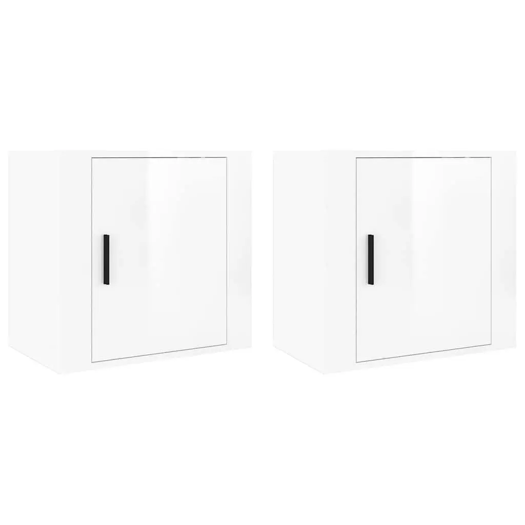 Wall-mounted Bedside Cabinets Engineered Wood 50cm W x 30cm D x 47cm H White High Gloss 2 Piece