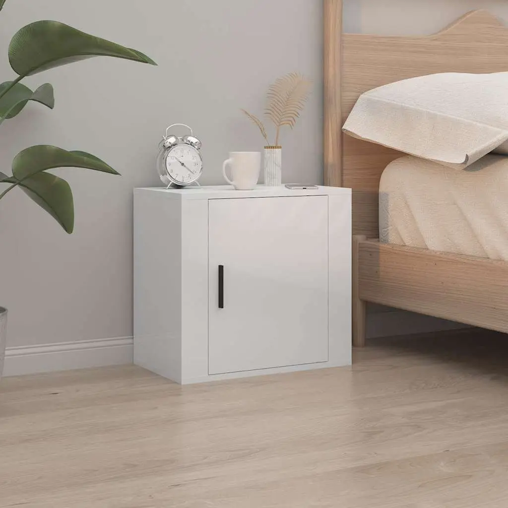 Wall-mounted Bedside Cabinets Engineered Wood 50cm W x 30cm D x 47cm H White High Gloss 2 Piece