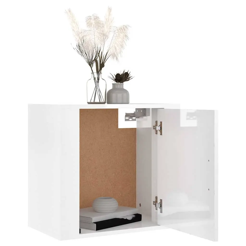 Wall-mounted Bedside Cabinets Engineered Wood 50cm W x 30cm D x 47cm H White High Gloss 2 Piece