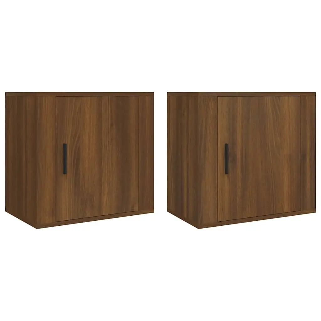 Wall-mounted Floating Cabinets Engineered Wood Brown Oak 2 Piece 50W x 30D x 47H cm Bedroom Storage