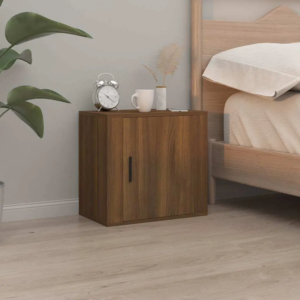 Wall-mounted Floating Cabinets Engineered Wood Brown Oak 2 Piece 50W x 30D x 47H cm Bedroom Storage