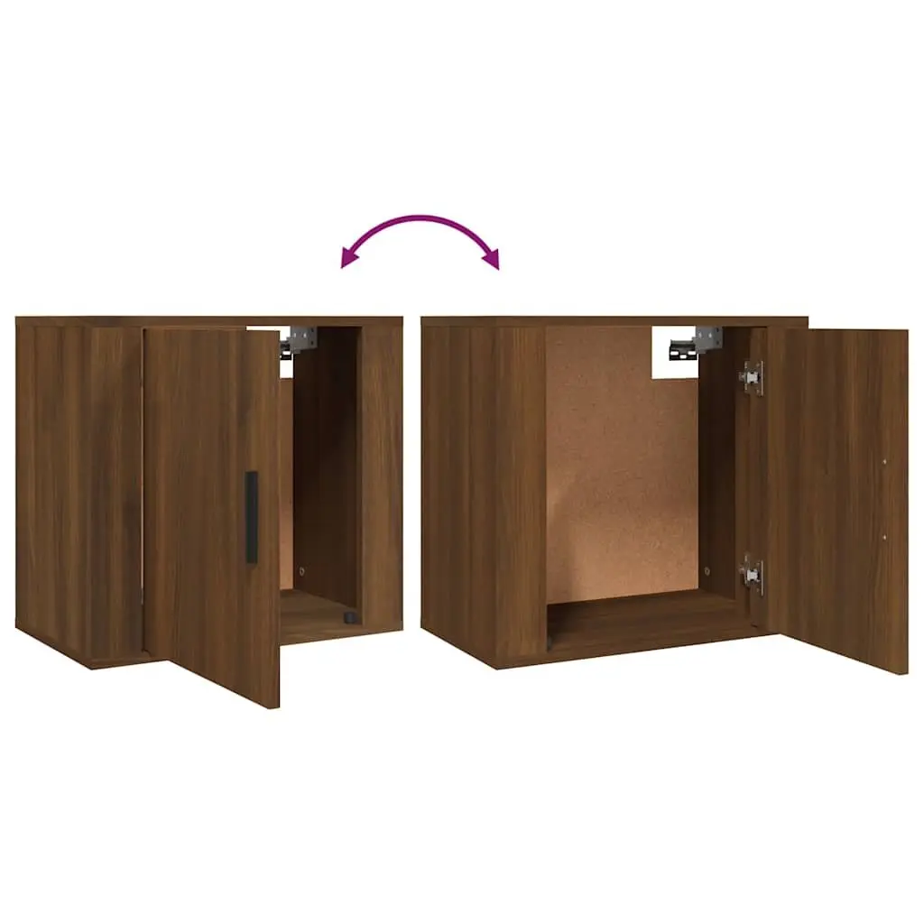 Wall-mounted Floating Cabinets Engineered Wood Brown Oak 2 Piece 50W x 30D x 47H cm Bedroom Storage