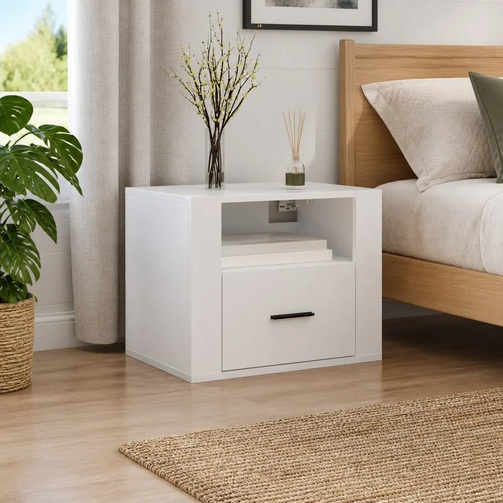 Wall-mounted Bedside Cabinet White Floating Bedside Table Storage Unit