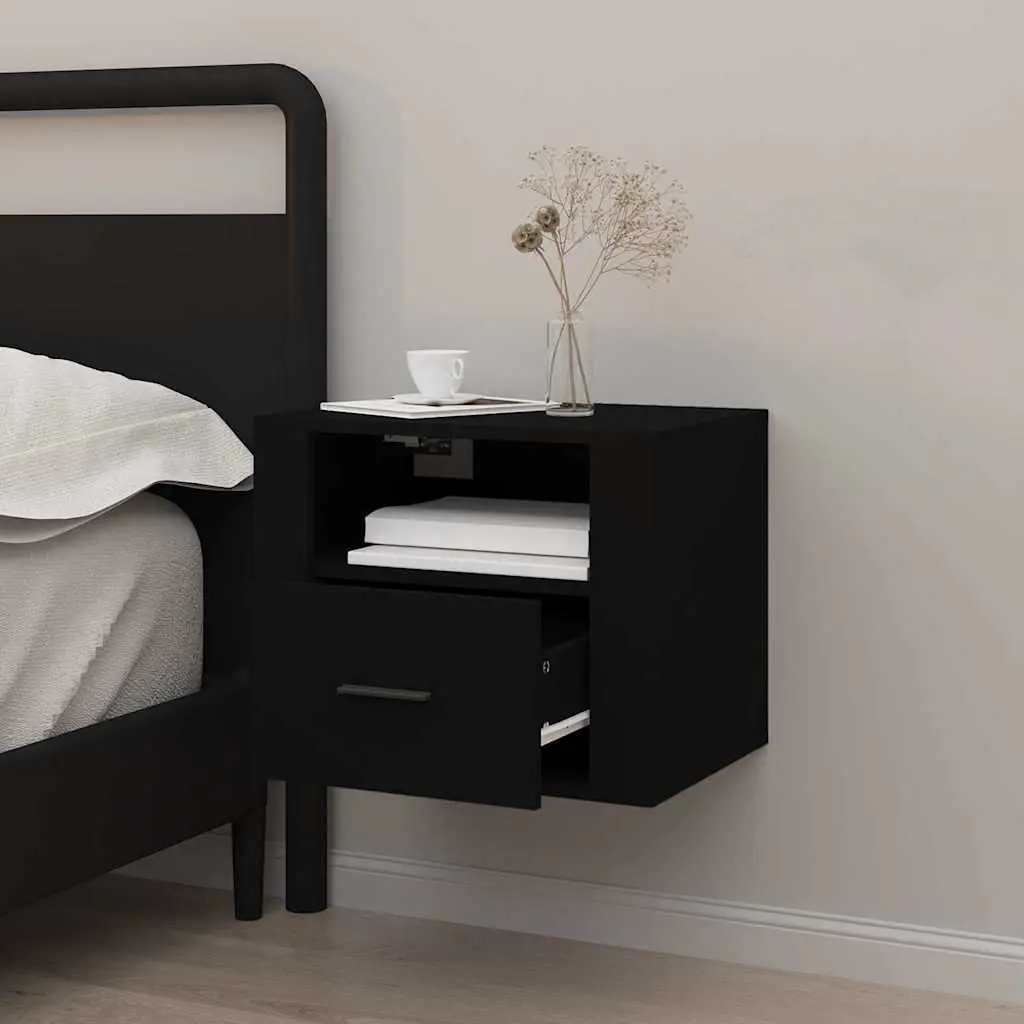Wall-mounted Bedside Cabinet Engineered Wood 50 x 36 x 40 cm Black Floating Storage Organiser