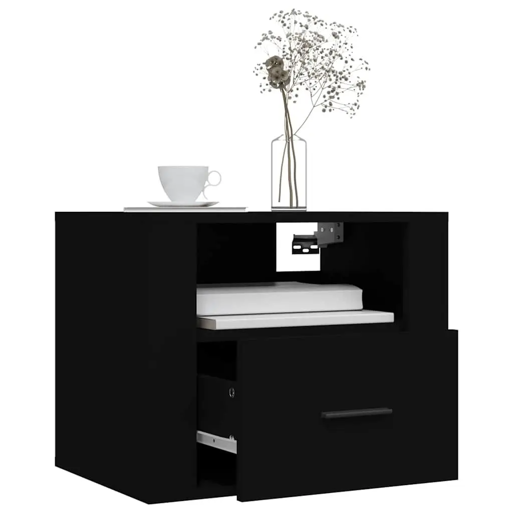 Wall-mounted Bedside Cabinet Engineered Wood 50 x 36 x 40 cm Black Floating Storage Organiser