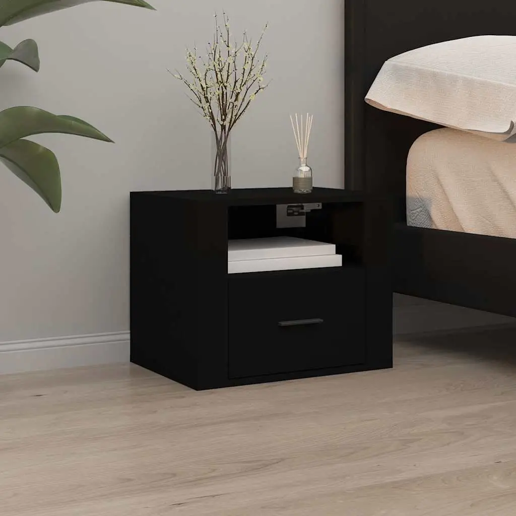 Wall-mounted Bedside Cabinets 2 pcs Black Floating Storage Organiser 50x36x40 cm