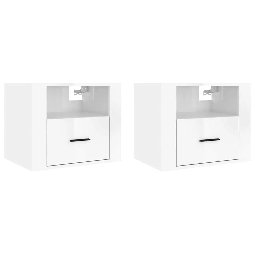 Floating Storage Organiser Bedside Cabinets White High Gloss 50x36x40cm 2 Piece Wall-mounted Furniture
