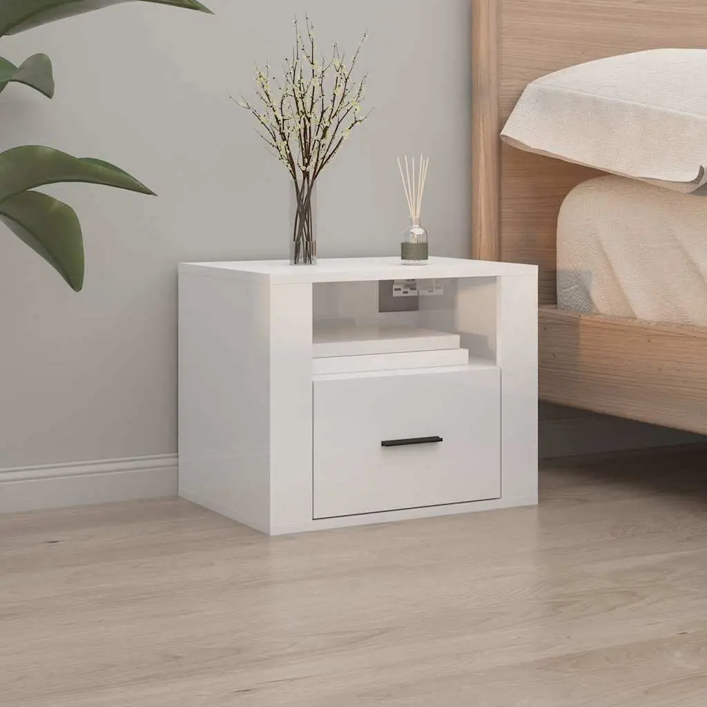 Floating Storage Organiser Bedside Cabinets White High Gloss 50x36x40cm 2 Piece Wall-mounted Furniture