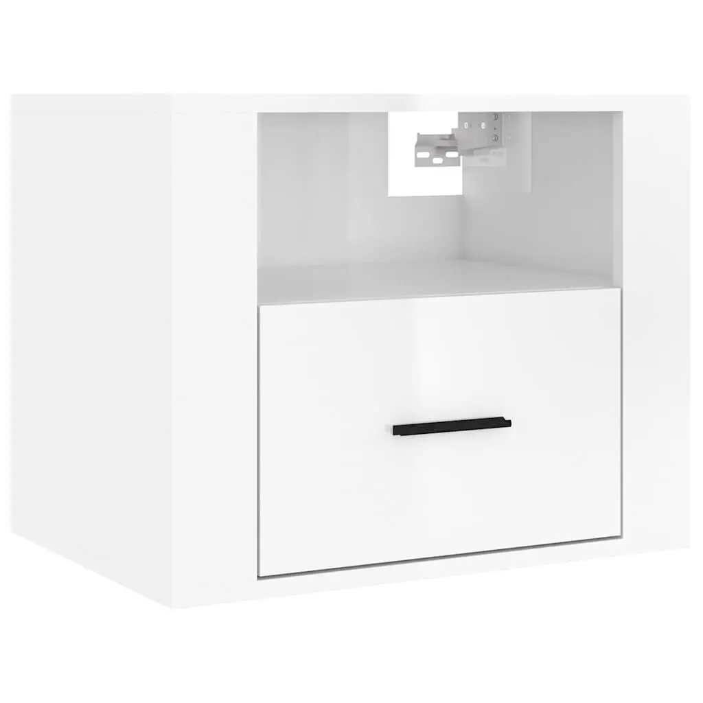 Floating Storage Organiser Bedside Cabinets White High Gloss 50x36x40cm 2 Piece Wall-mounted Furniture