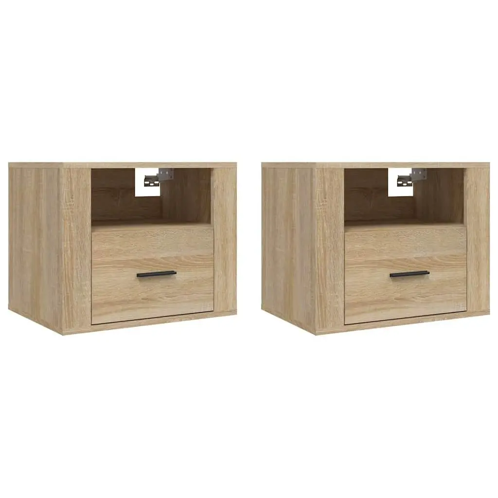 Wall-Mounted Cabinets Sonoma Oak Engineered Wood Floating Storage 2 Pieces Bedroom 50x36x40cm