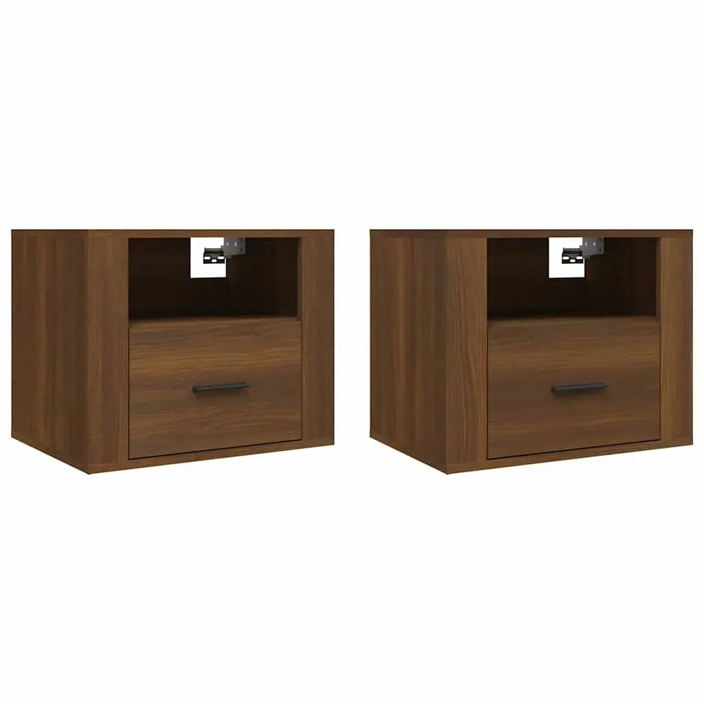 Brown Floating Storage Organizer Wall-mounted Bedside Cabinets Set of 2 Engineered Wood 50x36x40cm