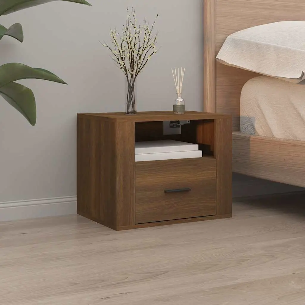 Brown Floating Storage Organizer Wall-mounted Bedside Cabinets Set of 2 Engineered Wood 50x36x40cm
