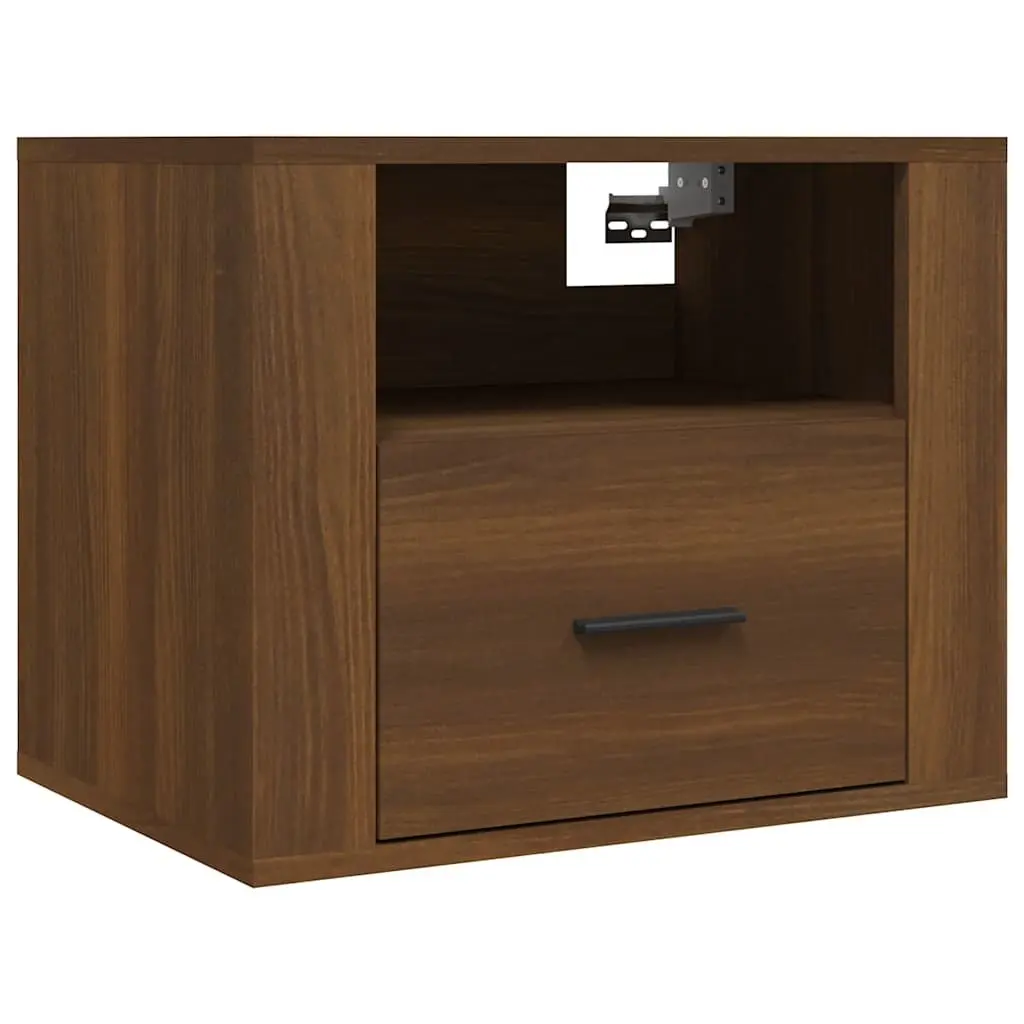 Brown Floating Storage Organizer Wall-mounted Bedside Cabinets Set of 2 Engineered Wood 50x36x40cm