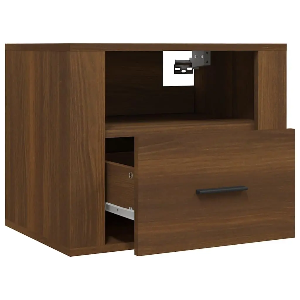 Brown Floating Storage Organizer Wall-mounted Bedside Cabinets Set of 2 Engineered Wood 50x36x40cm