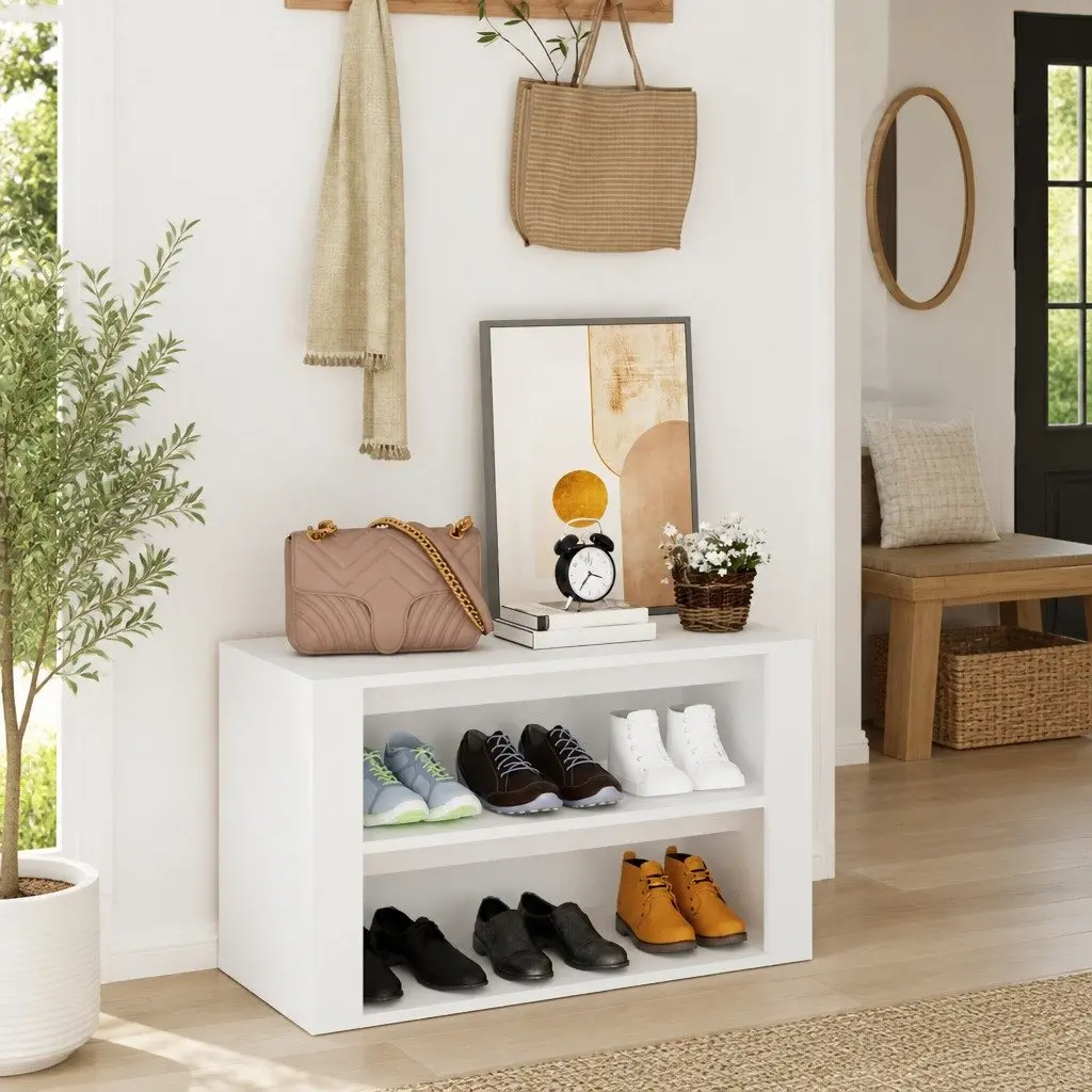 Shoe Storage Cabinet Engineered Wood 75x35x45cm White with 2 Compartments