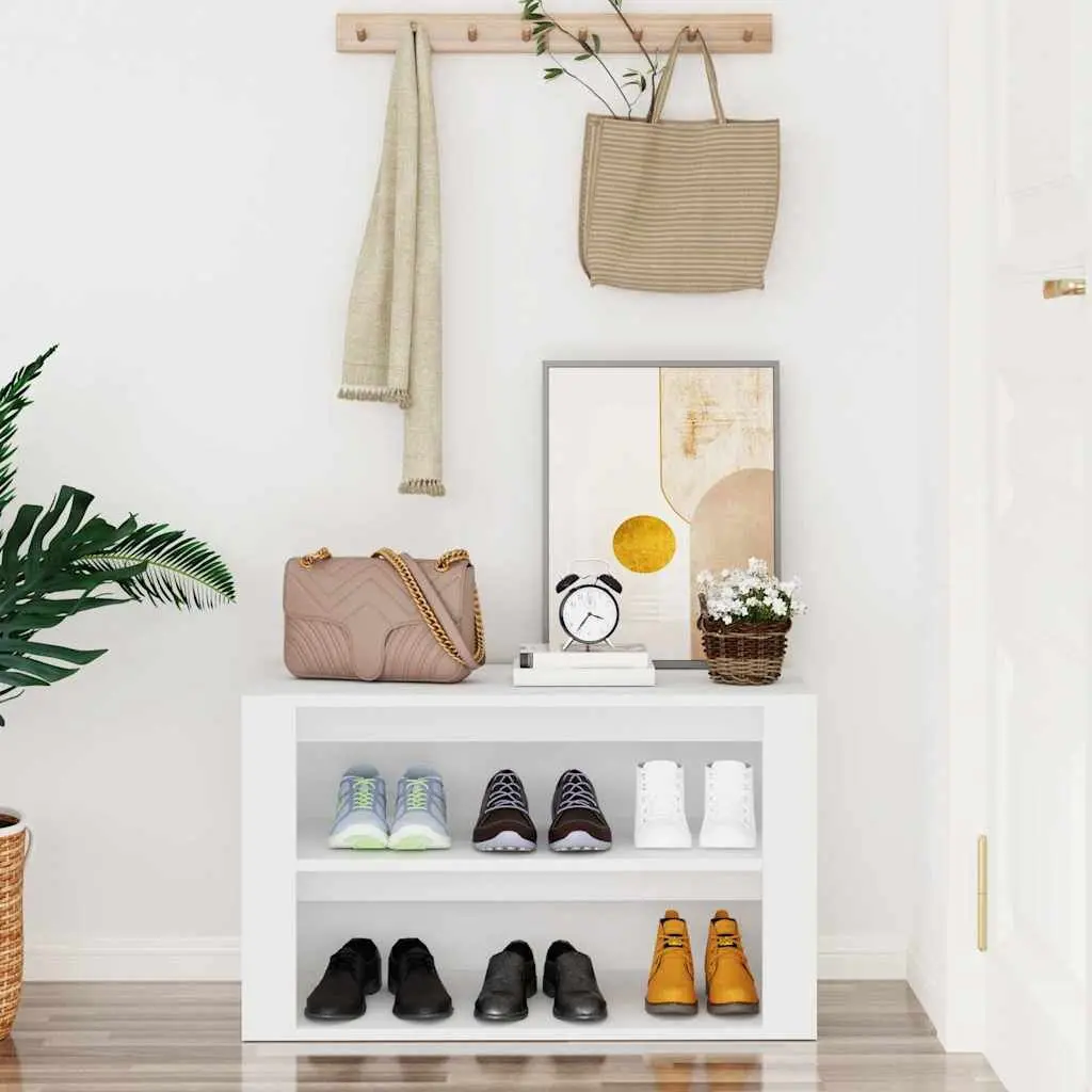 Shoe Storage Cabinet Engineered Wood 75x35x45cm White with 2 Compartments