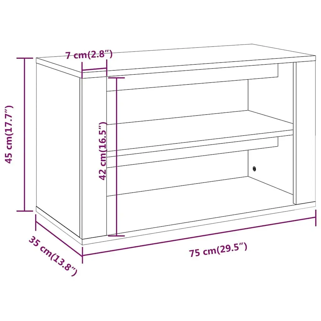 Shoe Rack Engineered Wood 75W x 35D x 45H cm Black 2 Compartment Organiser