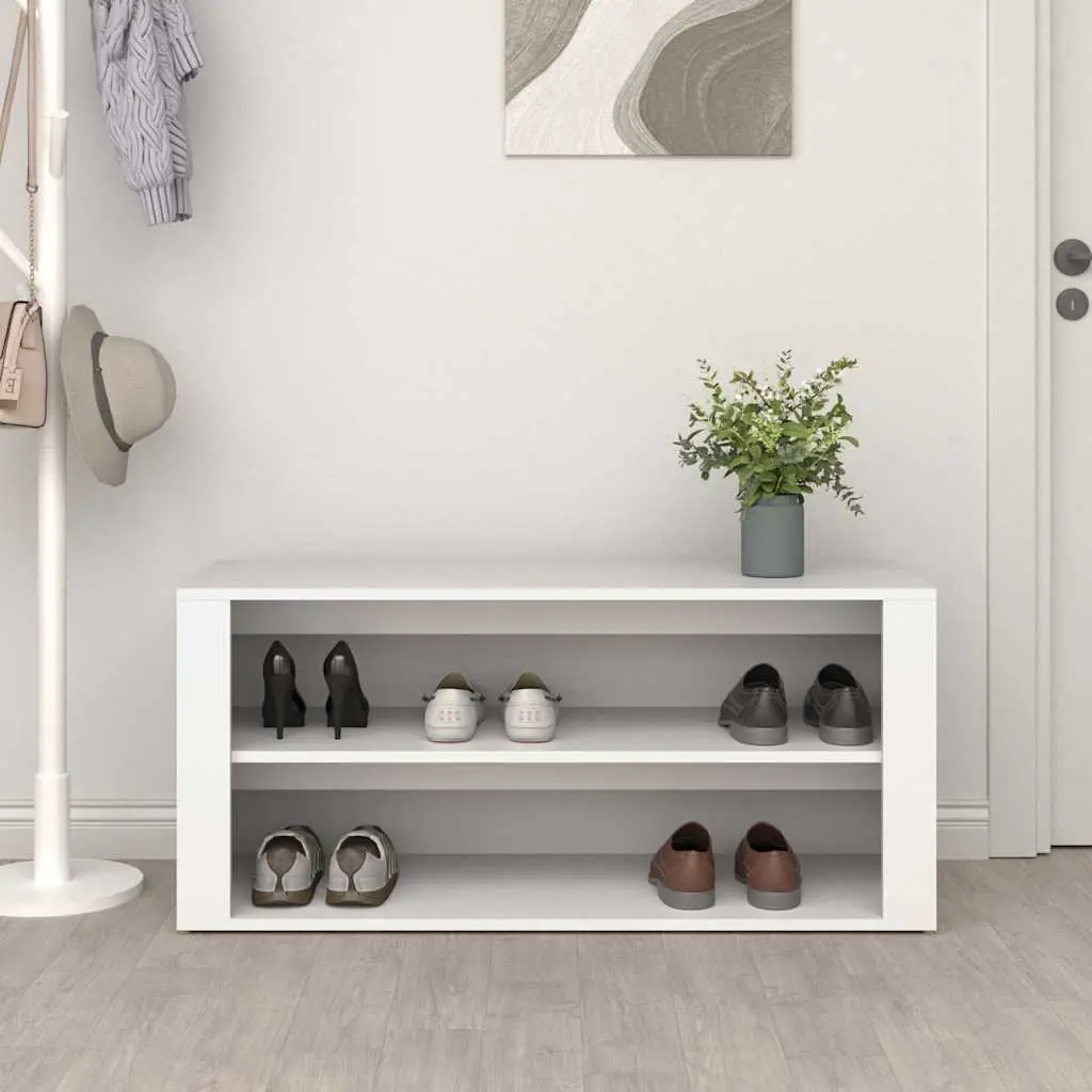 Shoe Rack Engineered Wood 100x35x45 cm White 2 Compartments