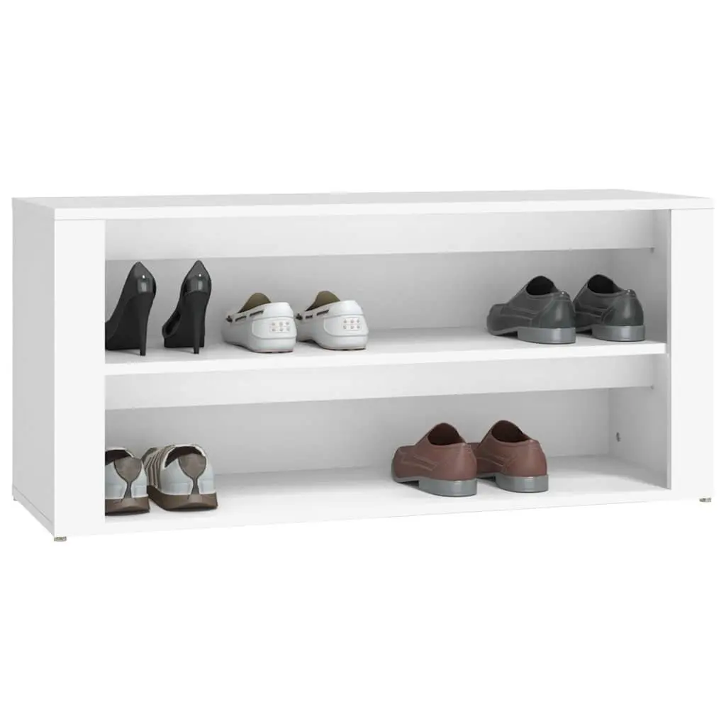 Shoe Rack Engineered Wood 100x35x45 cm White 2 Compartments