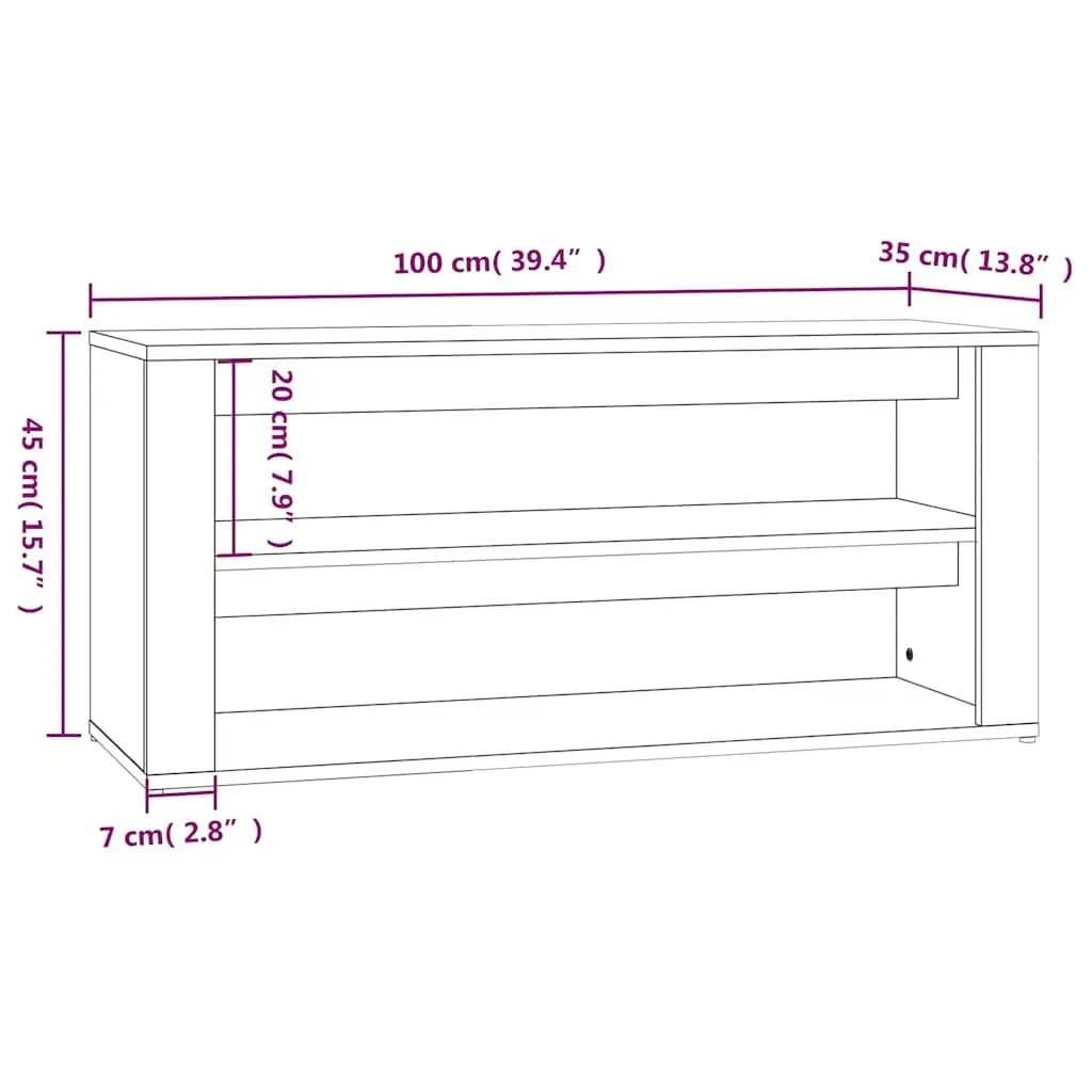 Shoe Rack Engineered Wood 100x35x45 cm White 2 Compartments