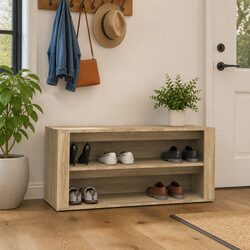 Shoe Rack Brown Engineered Wood 2 Compartments Storage Organiser Cupboard