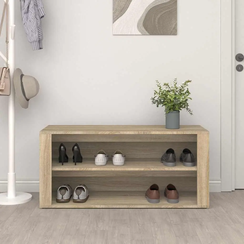 Shoe Rack Brown Engineered Wood 2 Compartments Storage Organiser Cupboard