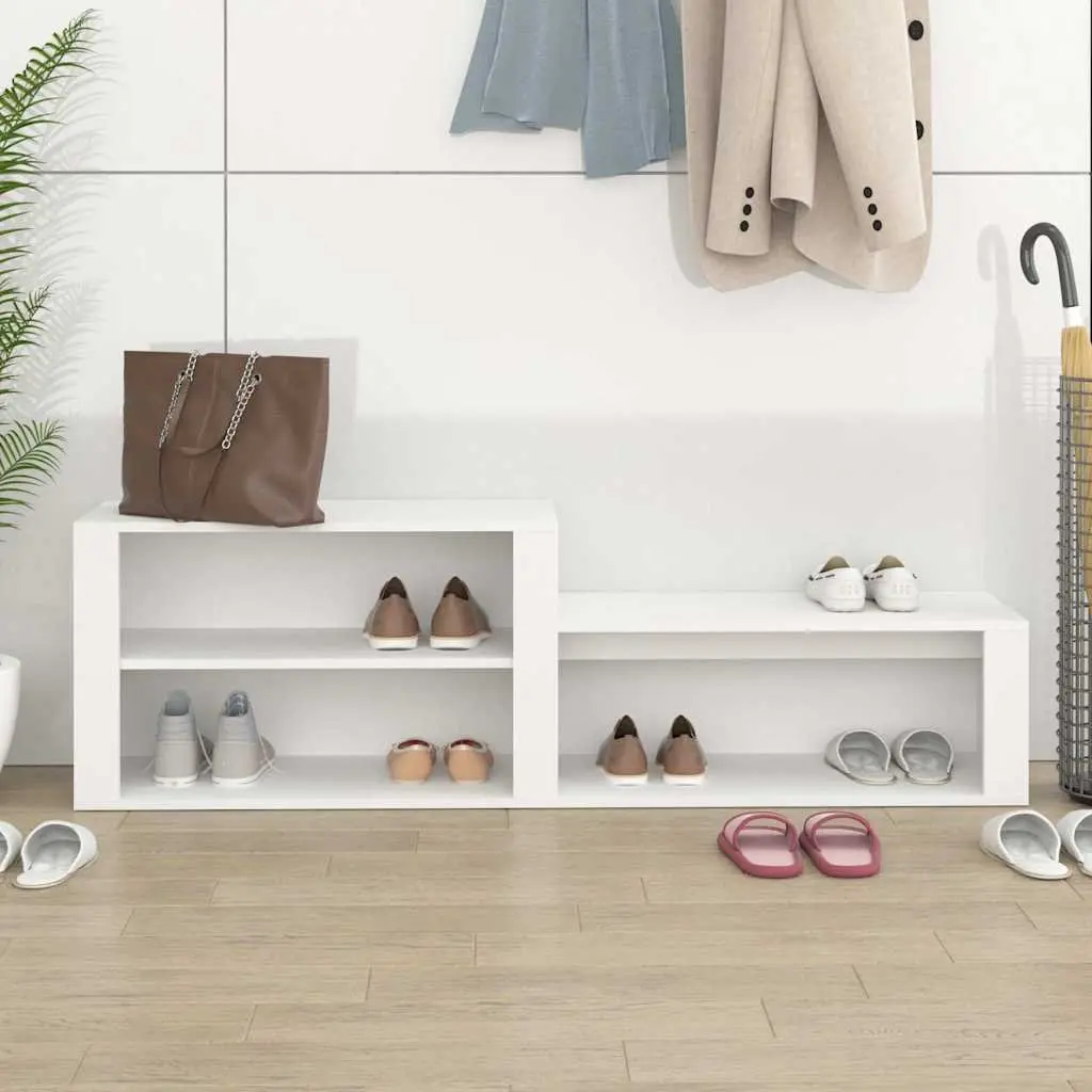 Shoe Storage Cabinet Engineered Wood White 150x35x45 cm Hall Entryway Organiser with Multiple Compartments and Flat Top Surface