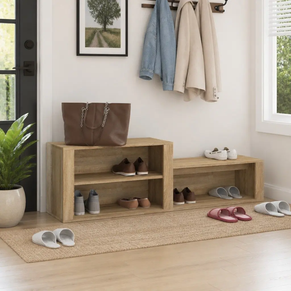 Shoe Cabinet Beige Storage Organiser Hall Furniture Engineered Wood Compartments