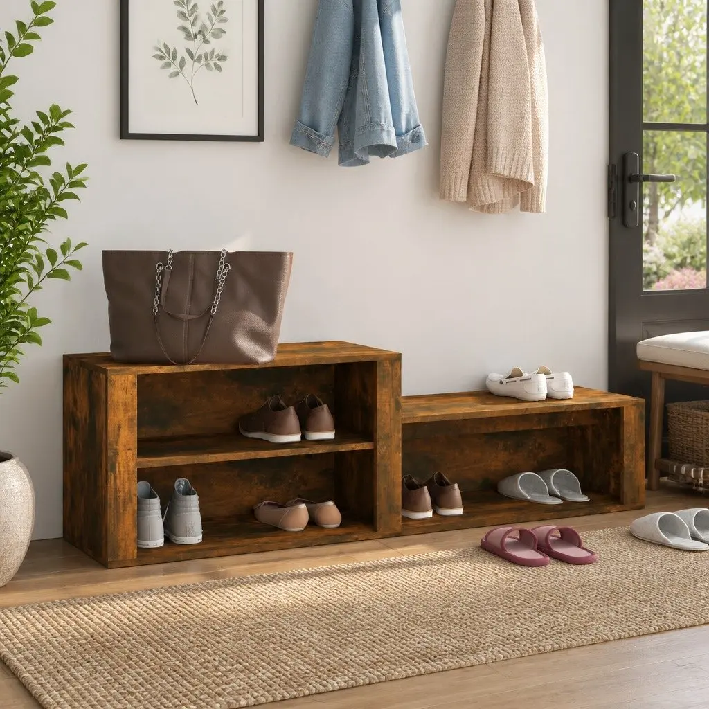 Shoe Cabinet Organiser Engineered Wood 150W x 35D x 45H cm Brown