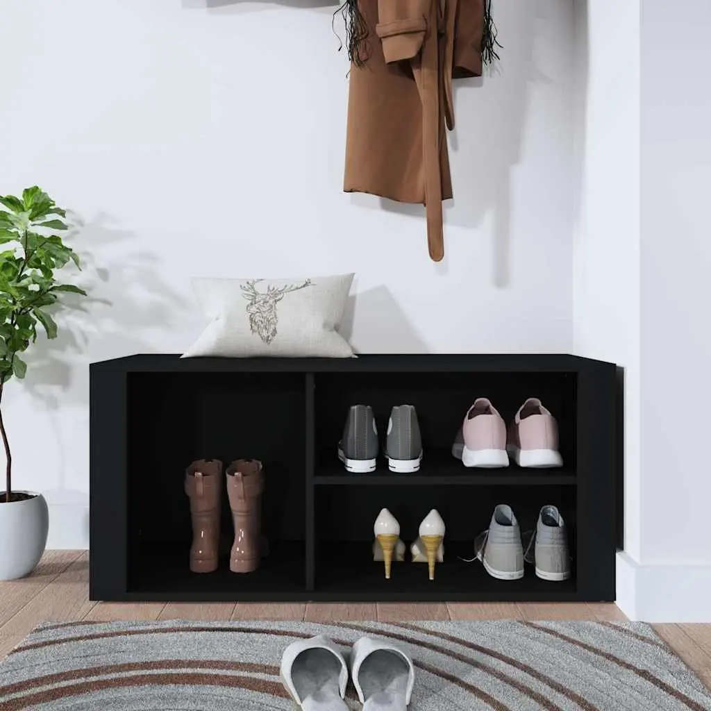 Shoe Storage Cabinet Engineered Wood Black Multiple Compartments 100x35x45cm Flat Top Entryway Hallway Organiser Furniture