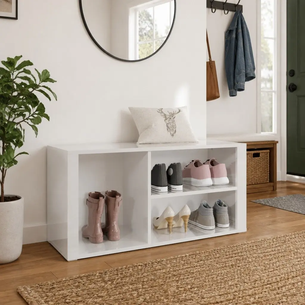 Shoe Cabinet Engineered Wood White High Gloss 100 x 35 x 45 cm