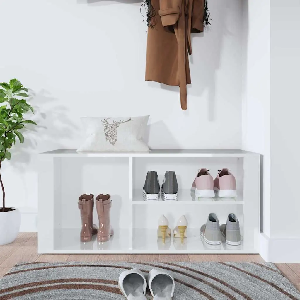 Shoe Cabinet Engineered Wood White High Gloss 100 x 35 x 45 cm