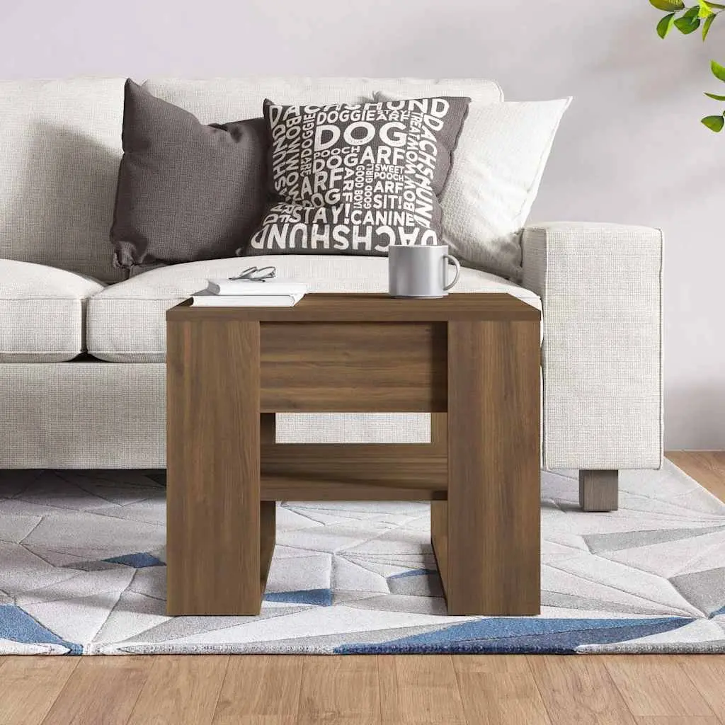Coffee Table Engineered Wood 55.5 x 55 x 45 cm Brown Storage Shelf Living Room Accent Furniture
