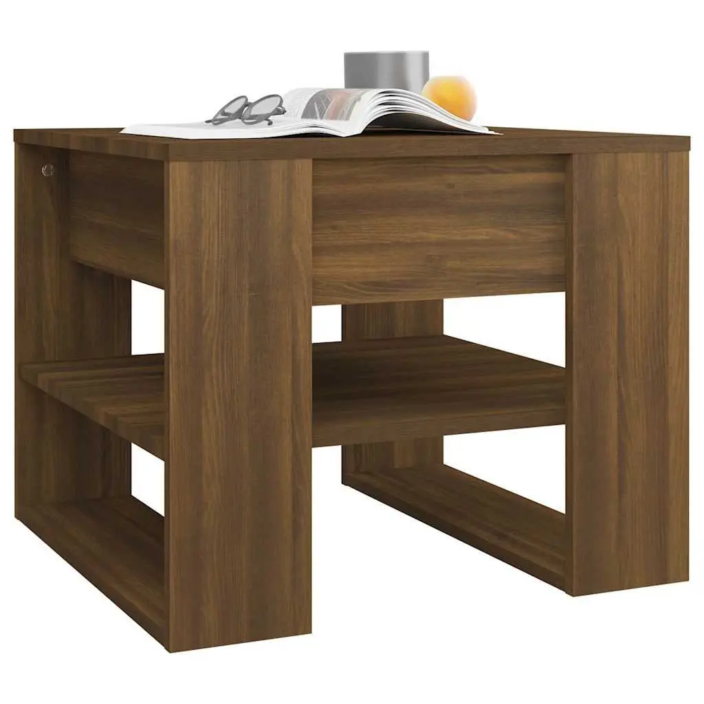 Coffee Table Engineered Wood 55.5 x 55 x 45 cm Brown Storage Shelf Living Room Accent Furniture