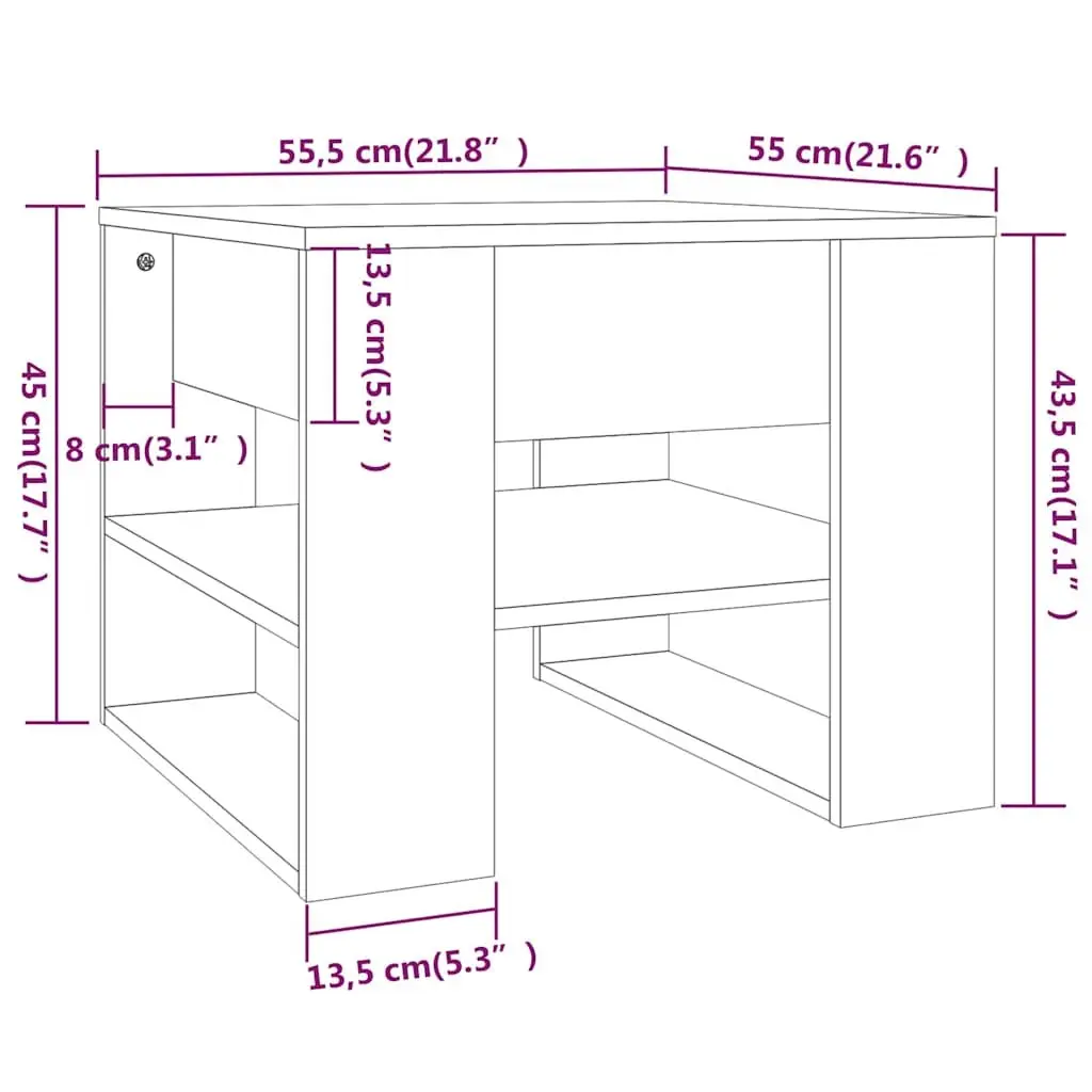 Coffee Table Engineered Wood 55.5 x 55 x 45 cm Brown Storage Shelf Living Room Accent Furniture