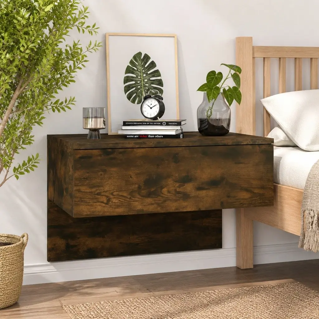 Wall-mounted Bedside Cabinet Engineered Wood Smoked Oak Brown