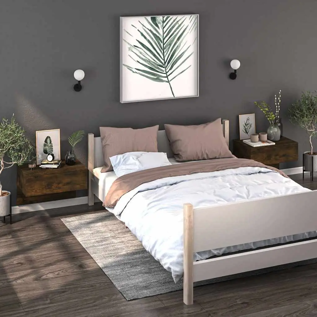 Wall-mounted Bedside Cabinet Engineered Wood Smoked Oak Brown