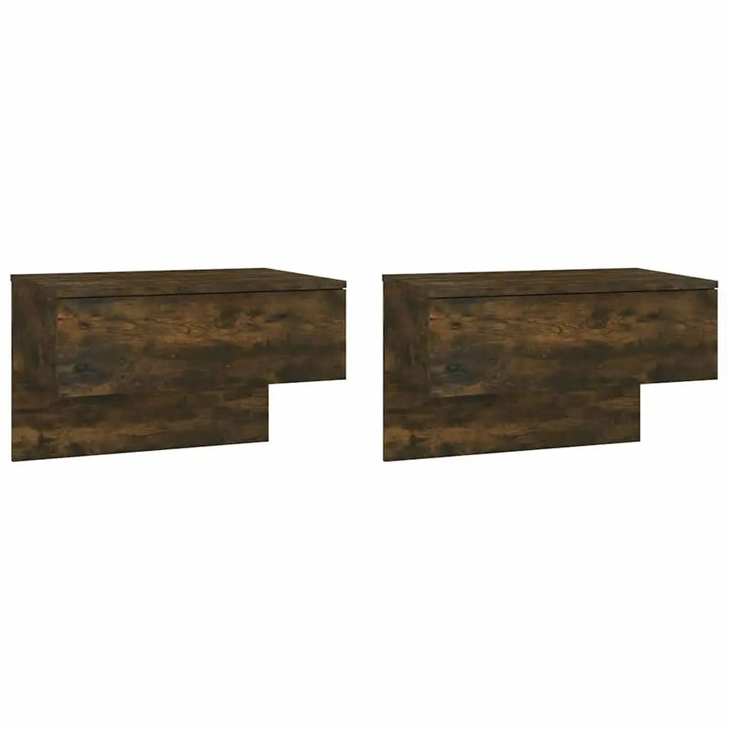Wall-mounted Bedside Cabinets Engineered Wood Floating Storage Shelves Brown 2 Piece