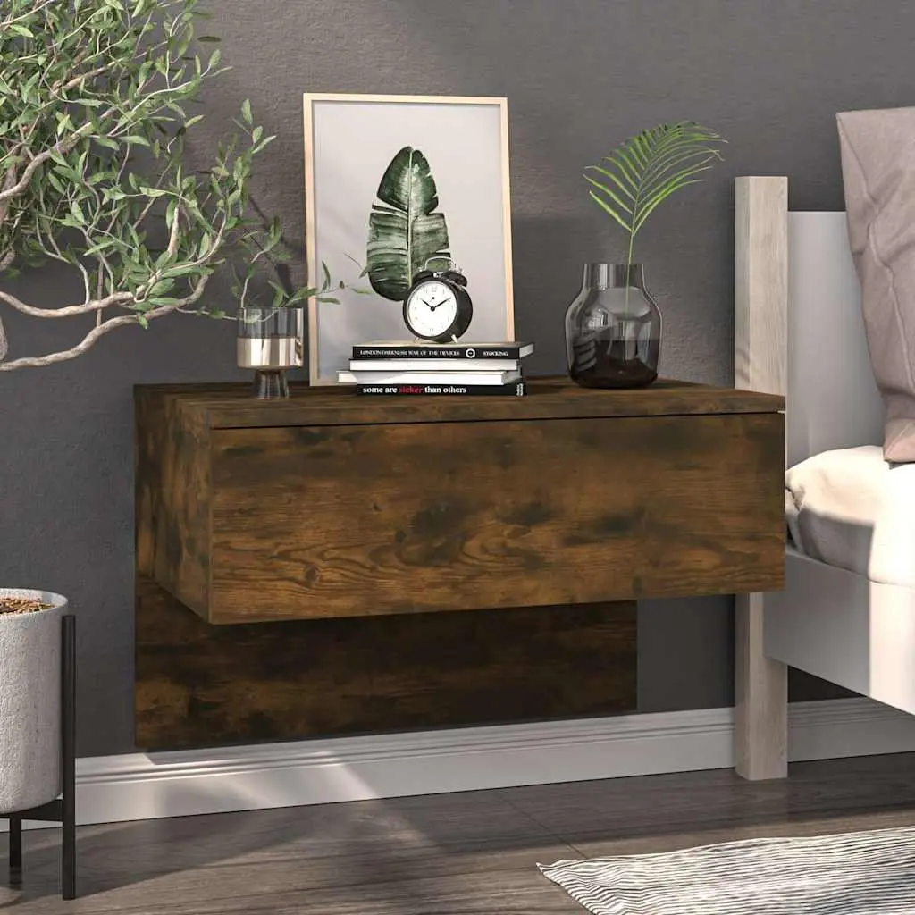 Wall-mounted Bedside Cabinets Engineered Wood Floating Storage Shelves Brown 2 Piece