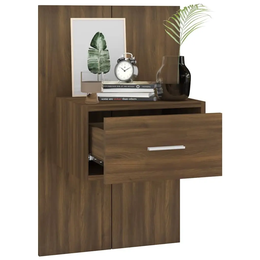 Wall-Mounted Bedside Cabinets Engineered Wood 2 pcs Brown Oak