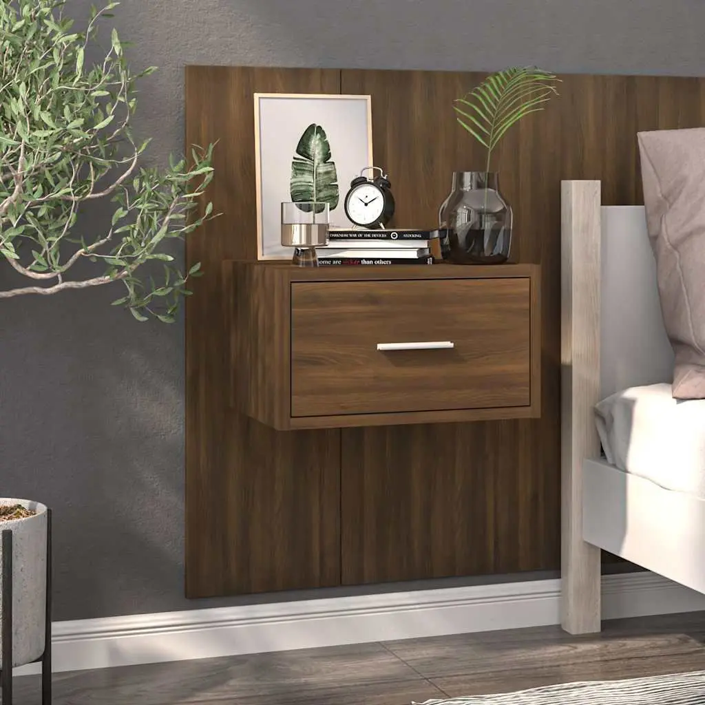 Wall-Mounted Bedside Cabinets Engineered Wood 2 pcs Brown Oak