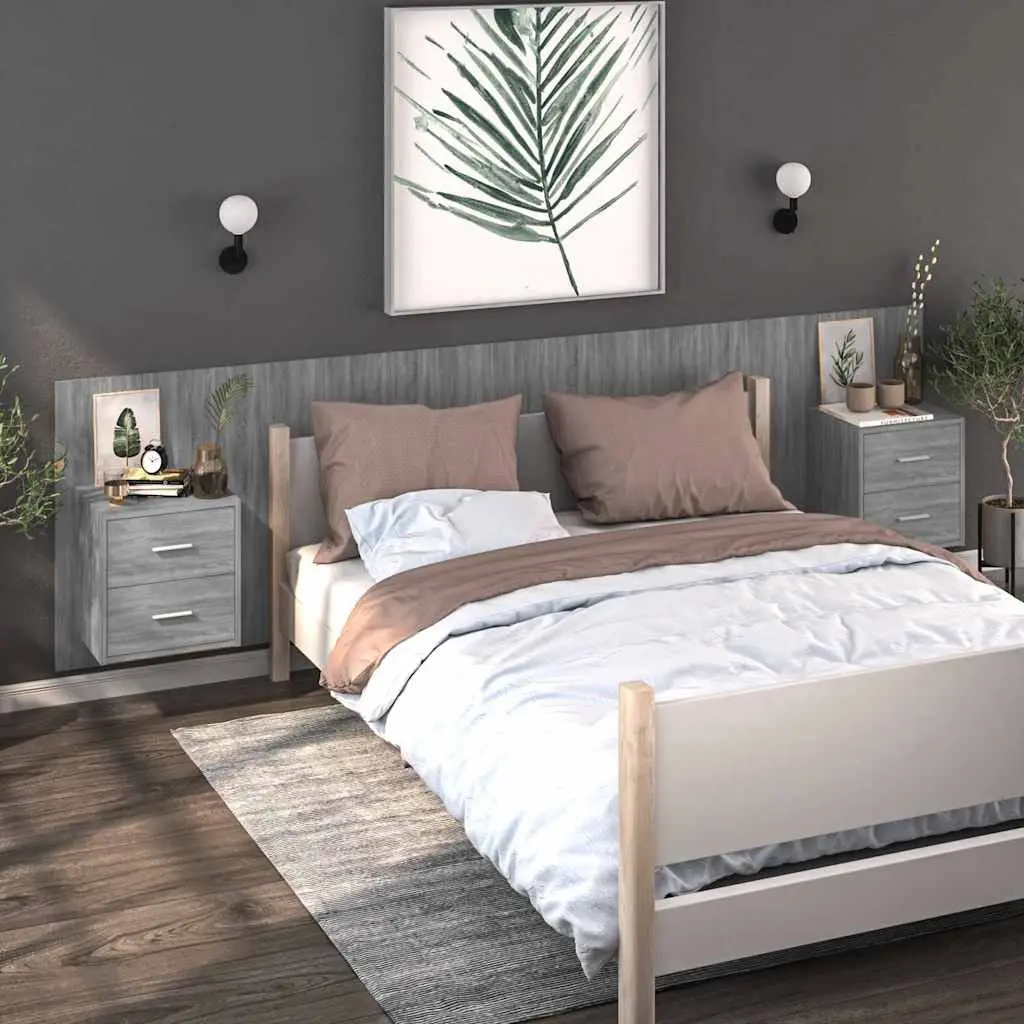 Wall-mounted Bedside Cabinet Grey Sonoma Floating Storage Unit