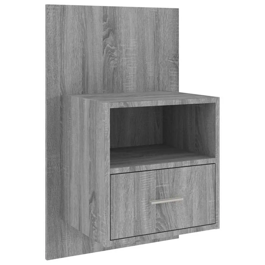 Grey Floating Wall-Mounted Bedside Storage Cabinet Engineered Wood Unit for Living Room