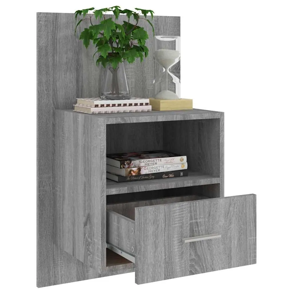 Grey Floating Wall-Mounted Bedside Storage Cabinet Engineered Wood Unit for Living Room