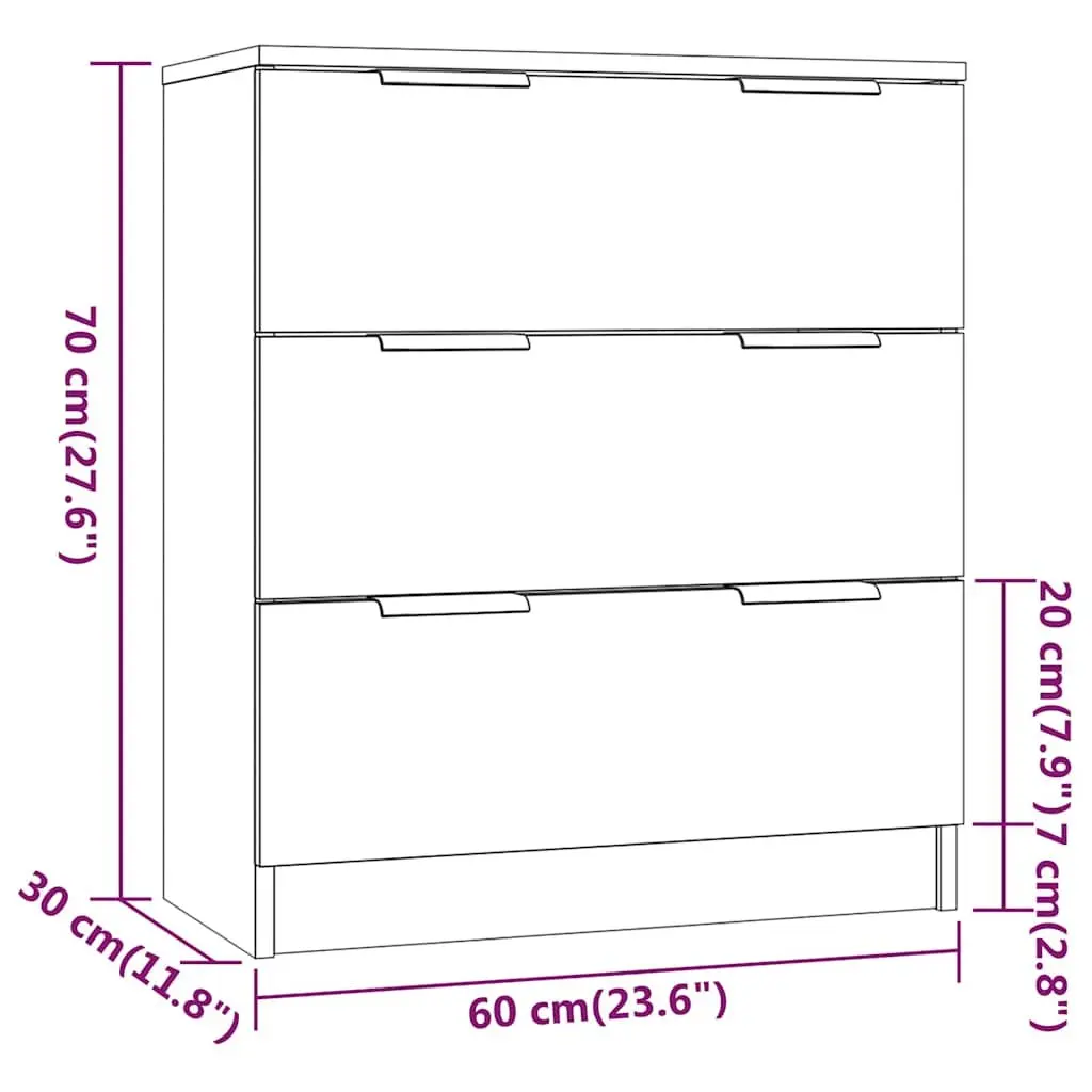 Sideboard Grey Sonoma 60x30x70cm Storage Cabinet 3 Drawers Engineered Wood